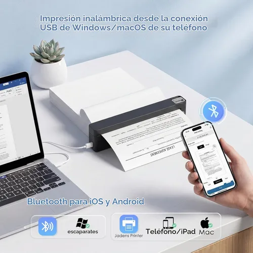 Vista 4 de JADENS Impresora térmica portátil de la letra de los E.E.U.U. con Bluetooth