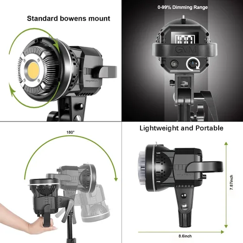 Vista 12 de GVM Kit de Iluminación para Estudio Fotográfico de 80W, Luz de Video LED con Softbox de Montaje Bowen de 23.6", Soporte de Trípode, Salida Continua
