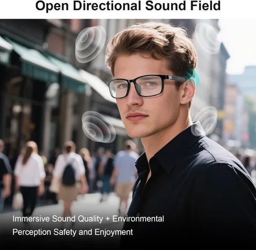 Vista 4 de GenXenon Lentes inteligentes para hombres y mujeres, lentes Bluetooth con bloqueo de luz azul con patillas extraíbles, diseño de orejas abiertas