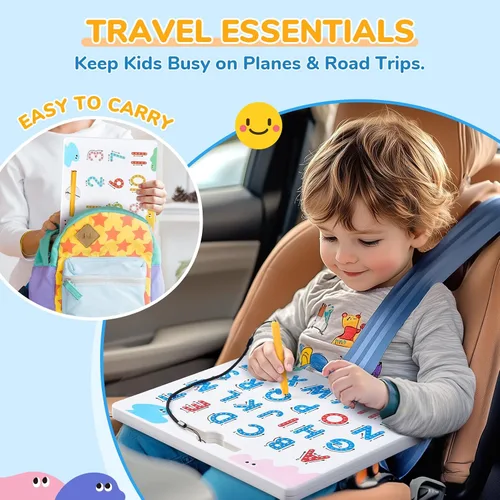 Vista 4 de JoyCat Juego de tableros magnéticos de letras y números para trazar, tablero doble cara de alfabeto y números para niños pequeños, práctica de ABC