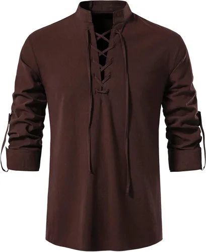 Vista 2 de LucMatton - Camisas de manga larga de estilo retro de algodón 100% para hombres de estilo medieval, vikingo o hippie