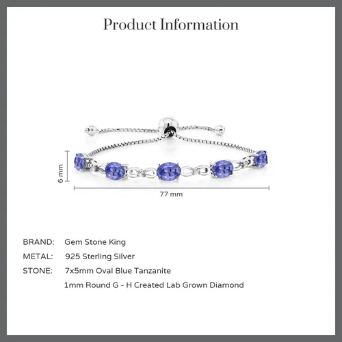 Vista 62 de Gem Stone King Pulsera de tenis de diamantes cultivados en laboratorio con piedra natal de 3-6 quilates para mujer, plata de ley 925, ovalada