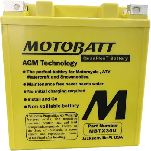Vista 2 de MotoBatt MBTX30U (12V 32 Amp) 380CCA activado de fábrica sin mantenimiento QuadFlex AGM Batería