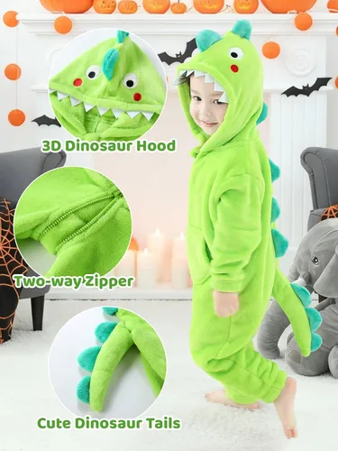 Vista 3 de LOLANTA - Disfraz de dinosaurio y tiburón para niños y niñas, monos de franela suave de una pieza para niños, disfraz de animal para días festivos