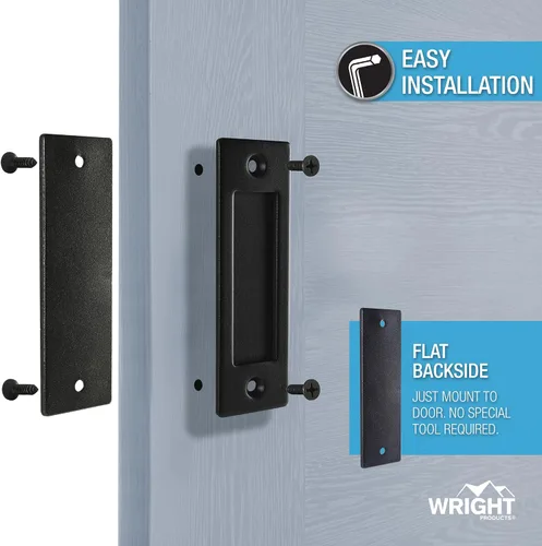 Vista 3 de Wright Products Juego de manijas de puerta de granero, kit de herrajes para puerta corrediza de granero negro mate, paquete de 4
