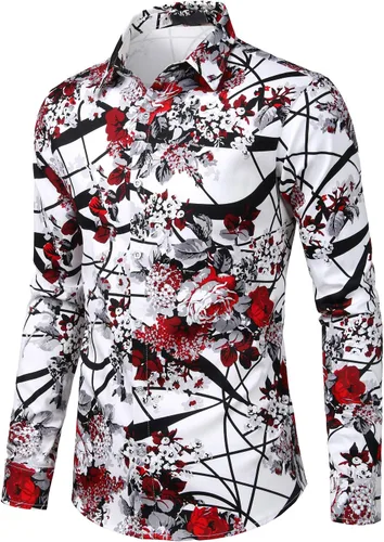 Vista 2 de ZEROYAA Camisa de vestir casual de algodón con botones y manga larga para hombre