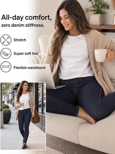 Vista 7 de No Nonsense Leggings de mezclilla elásticos con bolsillos para mujer Negro