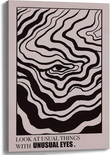 Vista 9 de Arte de pared retro hipster – Arte extraño en blanco y negro de los años 70 con ojos femeninos y labios – Impresión abstracta preppy – Decoración