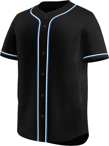 Vista 2 de KXK Camiseta de béisbol en blanco para hombre, camisas casuales con botones, manga corta, uniforme deportivo de equipo activo