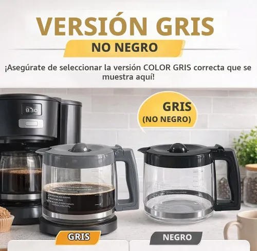 Vista 3 de Jarra de repuesto para cafetera compatible con Kenmore 100.40707310, mango y tapa grises