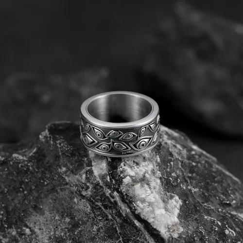 Vista 8 de FaithHeart All Seeing Eye Rings for Men, Stainless Steel Punk Gothic Statement Rings Eye of Providence Protection Thumb Ring Mens Amulet Jewelry