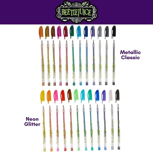 Vista 3 de Innovative Designs Beetlejuice - Juego de bolígrafos de gel para niños, paquete de 24 con bolígrafos de gel con purpurina, bonitos bolígrafos