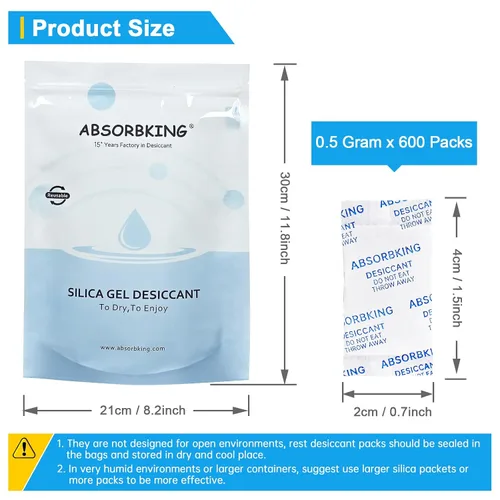 Vista 3 de Paquetes de sílice: paquetes de gel de sílice de 0.018 oz, 600 paquetes de gel de sílice, paquetes desecantes de grado alimenticio con indicador