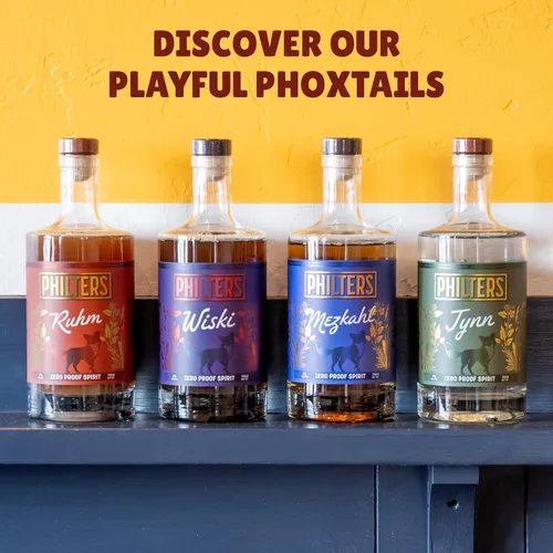 Vista 6 de Philters Wiski sin alcohol, alcohol de whisky a prueba cero, bebida alternativa hecha en Estados Unidos, todos los sabores naturales, 25 onzas