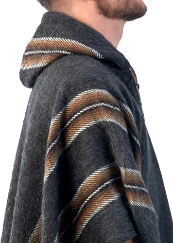 Vista 8 de Poncho con capucha de alpaca para hombre, cálido y suave, capa