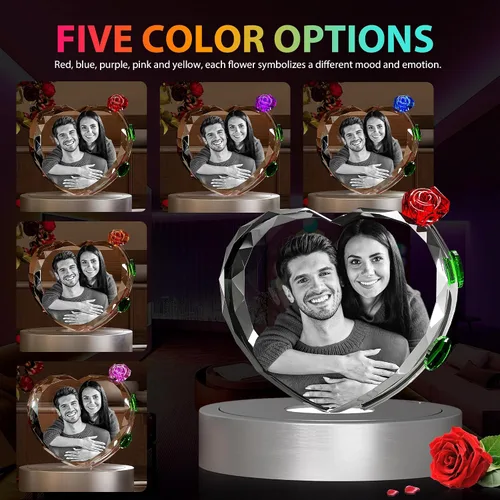 Vista 3 de Foto de cristal 3D con rosa de cristal rojo, regalos personalizados para mujeres, ella, él, esposa, novia, mamá, pareja, foto de cristal