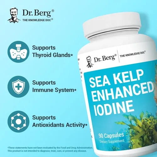 Vista 3 de Dr. Berg Sea Kelp Yodo mejorado - 200 mcg de yodo premium - Mezcla de algas marinas incluye algas azul-verdes Klamath y algas marinas - 90 cápsulas