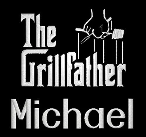 Vista 2 de HE APRONPLACE Delantal personalizado para adultos, para papá, hombres y mujeres, diseño bordado de Grillfather personalizable con 2 bolsillos, Negro