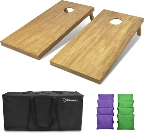 Vista 103 de GoSports 4 ft x 2 ft Regulation Size Wooden Cornhole Boards Set with Light Brown Finish - Includes Carrying Case and Bean Bags Negro- gris