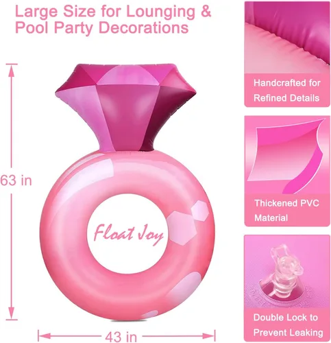 Vista 5 de Float Joy Flotadores inflables de piscina para adultos, anillo de diamante inflable de 63 x 43 pulgadas, regalos de despedida de soltera, novia