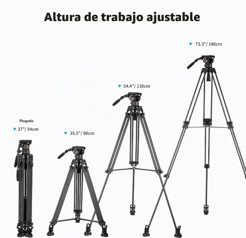 Vista 3 de Cayer Trípode de fibra de carbono resistente BV25LH, cabezal fluido de tubo