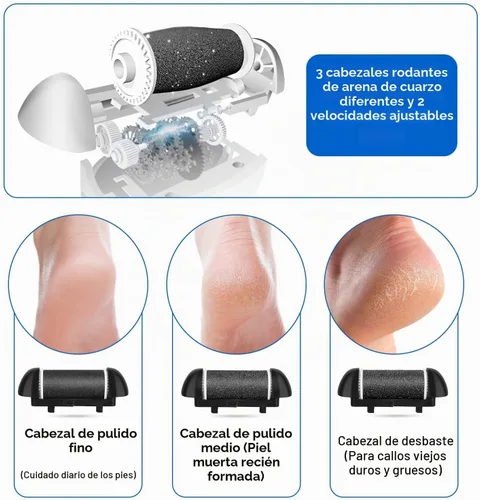 Vista 5 de Kit Removedor Eléctrico de Callos para Pies, Herramientas de Pedicura Recargables Elmchee para Cuidado de Pies Lima de Pies con 3 Cabezales