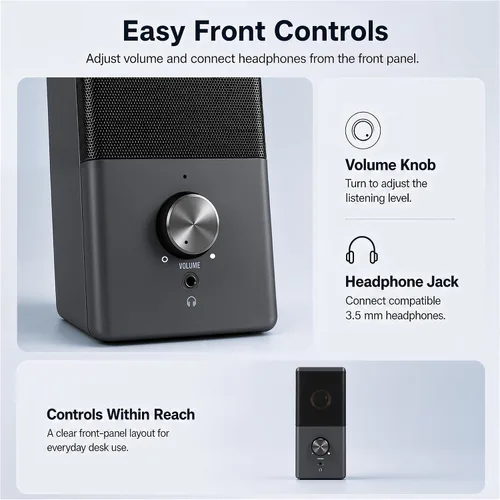 Vista 3 de ROSON - Altavoces para computadora, alimentación por USB, estéreo AUX