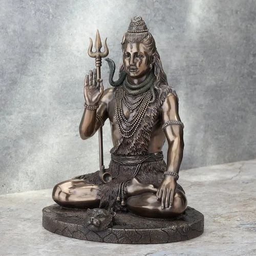 Vista 5 de Veronese Design Lord Shiva en meditación Pose Hindú Dios fundido en frío Resina Acabado Bronce Antiguo Estatua Escultura