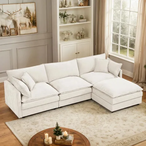 Vista 18 de Sofá modular modular de chenilla Cloud de 102 pulgadas con otomana Café