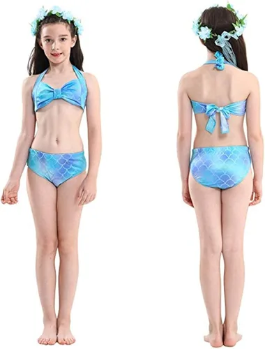 Vista 4 de Traje de baño de cola de sirena con monoaleta para niñas, conjunto de bikini