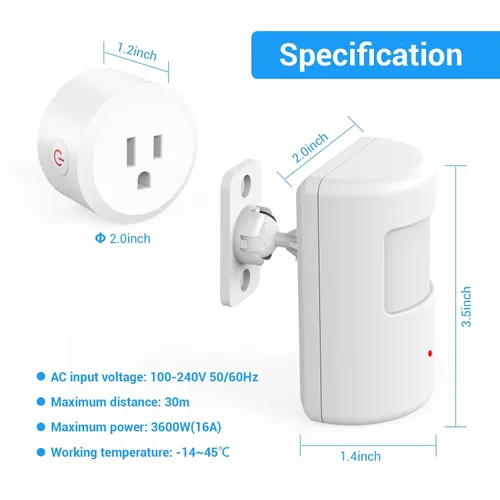 Vista 2 de Interruptor con sensor de movimiento SEHOMY con toma de corriente para baño y cocina, control de lámpara de dormitorio, extractor, campana