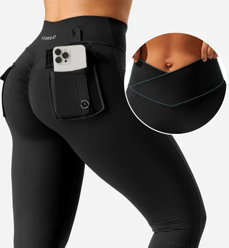 Vista 4 de YEOREO Leggings con bolsillos para mujer, leggings de entrenamiento para mujer, cintura cruzada en V, levantamiento de glúteos, gimnasio, yoga