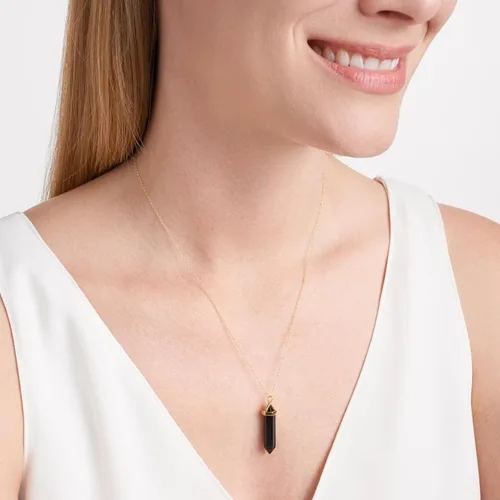 Vista 2 de MORGAN & PAIGE Collar de plata de ley chapada en oro amarillo de 18 quilates, ágata negra auténtica, 18 pulgadas + extensor de 2 pulgadas, Plata