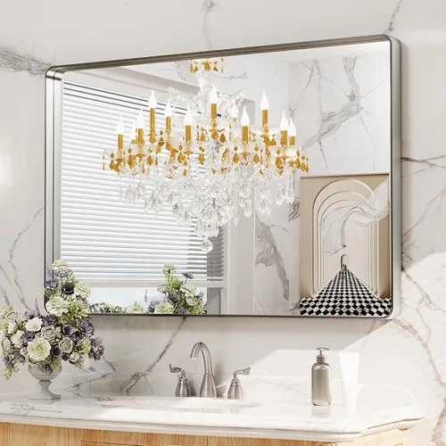 Vista 78 de LOAAO 20x16 Pulgadas Espejo de Baño con Marco de Metal Negro para Pared, Espejo de Tocador de Baño de Estilo Granja, Espejo Grande Rectangular