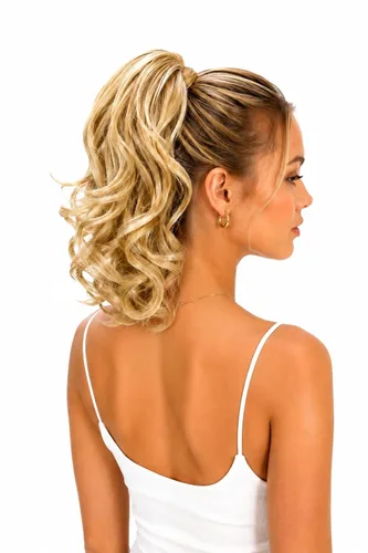 Vista 30 de PRETTYSHOP - Extensión de cabello rizado voluminoso, cola de caballo de 14 pulgadas con clip, resistente al calor