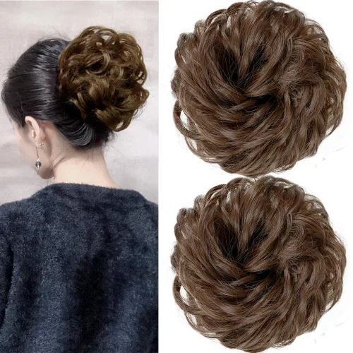 Vista 19 de 2 extensiones de cabello desordenado para moño (12) Banda de goma ondulada y rizada elástica para coleta de caballo
