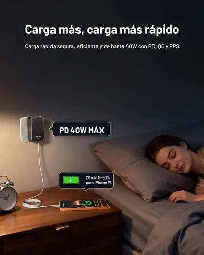 Vista 7 de EPICKA Air 40W Universal Travel Adapter PD&QC with 1AC/3USB-C/1USB-A 40W-Negro