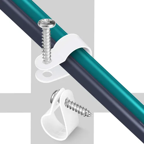 Vista 5 de Temoyj Paquete de 100 clips de cable de 1/2 pulgada, clips de montaje estilo P con tornillos Phillips de cabeza plana de acero inoxidable compatibles