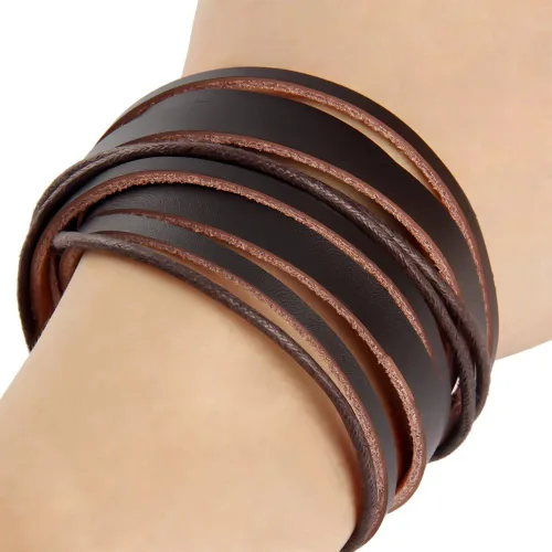 Vista 2 de Brazalete Envolvente de Muñeca de Cuero Genuino Vintage Hecho a Mano Ajustable