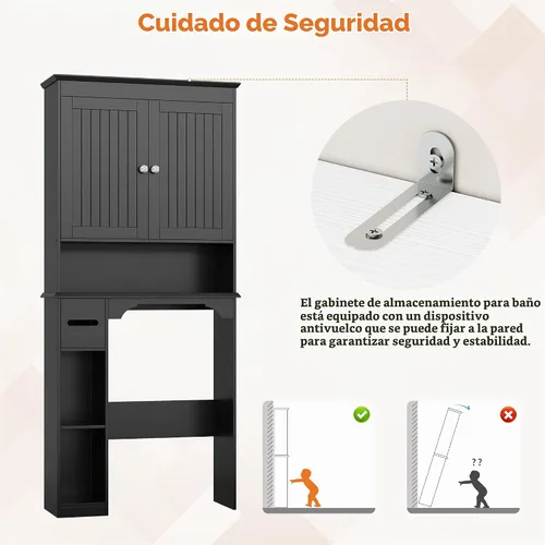 Vista 8 de Jojoka Gabinete de almacenamiento ampliado sobre inodoro de 30 pulgadas con Negro