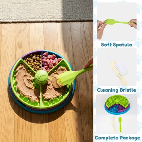 Vista 4 de SOLDAY Cuenco para perros de 3 capas con rompecabezas interactivo con base antideslizante, espátula y alfombrilla para lamer cepillo para reducir
