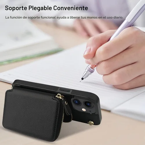 Vista 6 de Bocasal Funda tipo cartera cruzada con múltiples ranuras para iPhone 12/12 Negro
