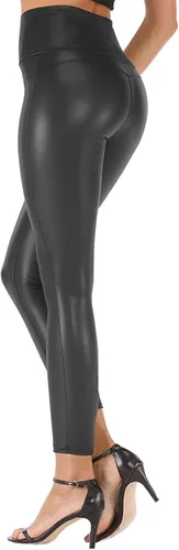 Vista 4 de Tulucky Mallas elásticas de cintura alta de piel sintética para mujer talla regular talla grande