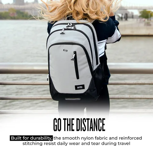 Vista 5 de Solo New York Mochila para laptop para mujeres y hombres, bolsa de mano para viajes y trabajo, bolsa ligera, bolsillos laterales de malla, correas