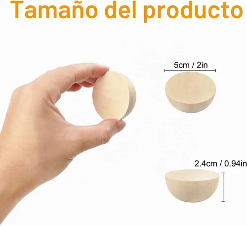 Vista 2 de 60 bolas de madera de 2 pulgadas, bolas de madera divididas, medias esferas de madera, bolas semicirculares, adecuadas para pintura, vidrio, varios