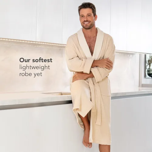 Vista 3 de Boca Terry - Albornoz de baño ligero de lujo - Albornoz de algodón de longitud completa para hombre