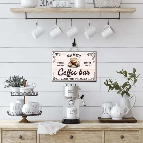 Vista 7 de Artsy Woodsy Letrero de madera de barra de café personalizado, placa de pared para decoración de cocina, regalos personalizados para amantes del 03