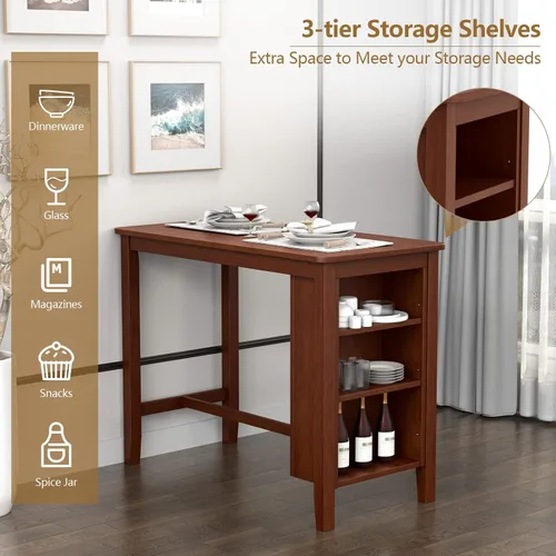 Vista 4 de COSTWAY Mesa de bar de altura de mostrador, mesa de pub con estantes de almacenamiento de 3 niveles, mesa de cocina rectangular de 48 x 24 pulgadas