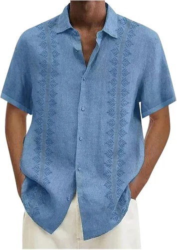 Vista 2 de Camisa de manga corta para hombre, con botones, ajustada, informal, rendimiento básico