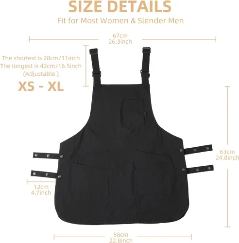 Vista 2 de Delantales para mujer con bolsillos, ajustables, de doble cara, duraderos, ligeros, para cocinar, cocinar, cocina, restaurante